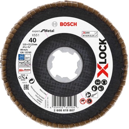 Bosch Disco abrasivo lamellare X551 per metallo X-Lock / K40 / Ø 115 x 22,23 mm