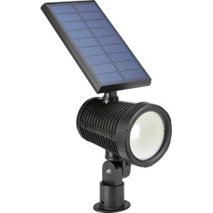 Spot solaire LED noir pour jardin et terrasse. Borne solaire avec piquet et tête orientable.