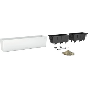 Lechuza Balconera Color 80, jardinière blanche avec système d'arrosage et accessoires.
