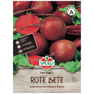 Graines Sperli betterave rouge 'Rote Kugel 2' : Betteraves rouges rondes sur le paquet.