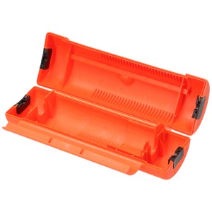 Max Hauri Safety Box S (distributore per ambienti umidi) aperta, arancione-rossa, con protezione IP44.
