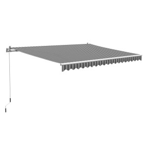 Tenda da sole a braccio Aventura 4x2,5m a righe grigio-bianche, con manovella per un facile utilizzo.