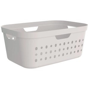 Cesto portabiancheria bianco Rotho Jona (39 l) in plastica con manici e fori di ventilazione.