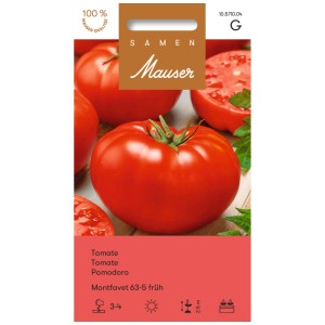 Sachet de graines de tomate Montfavet H63-5 F1 : Image de tomates rouges et mûres.