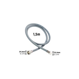 Tuyau de rallonge gris pour eau froide, 1,5 m, pour lave-linge et lave-vaisselle.