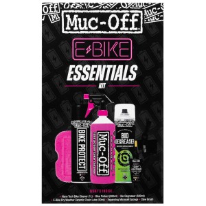 Muc-Off eBike Reinigungsset, 6-teilig: Reiniger, Schutz, Schmiermittel, Schwamm und Bürste für die Fahrradpflege.
