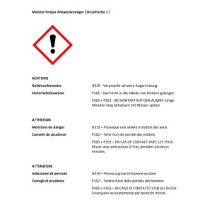 Informazioni sulla sicurezza per il detergente multiuso Meister Proper Citrus Fresh 1 l.