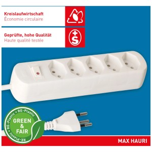 Multiprise blanche Max Hauri Basic Line avec 5 prises et interrupteur.