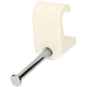 Collier de serrage à clou blanc pour câble plat 7x10 mm avec clou en acier, 50 pcs