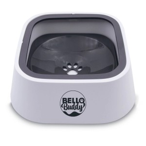 Abreuvoir anti-éclaboussures pour chien Bello Buddy, blanc/gris, avec plaque flottante.