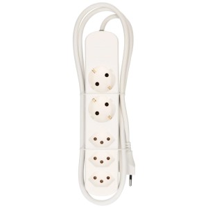 Multiprise blanche Basic Line avec 3 prises Type13 et 2 prises Schutzkontakt.