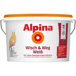 Secchio di Alpina Wisch & Weg Bianco, 5 litri, pittura murale bianca per superfici resistenti.