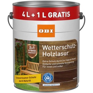 OBI Lasure bois 2en1 Palisandre, 5L. Protection bois intérieur et extérieur.