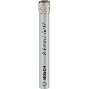 Bosch Diamantbohrer 8mm für Keramikfliesen. Silberner Fliesenbohrer mit rauer Diamantspitze, Ø 8mm Beschriftung.
