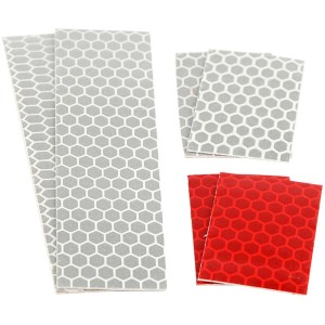 Adesivi riflettenti Fischer, 6 pezzi, per illuminazione bici, rosso e bianco.