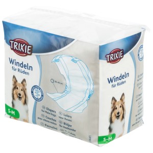Pannolini per cani maschi Trixie, taglia S-M, 12 pezzi, in pile, per incontinenza e post-operatorio.
