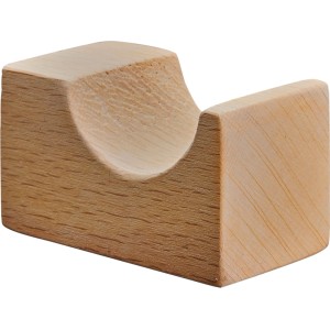 Hettich Wandhaken Typ 77 aus unbehandeltem Buchenholz mit geschwungener Aussparung für Garderobe.