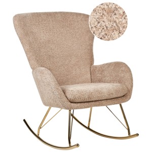 Beliani Schaukelsessel Anaset, sandbeige Bouclé-Polsterung, goldenes Metallgestell.