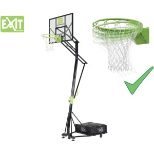 Canestro da basket portatile EXIT Galaxy su ruote con anello da dunk - verde/nero. Altezza regolabile, con contrappeso.