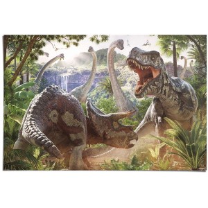 Maxi poster « Dinosaur Battle » (61 x 91,5 cm) : Combat de dinosaures dans la jungle, représentation détaillée.