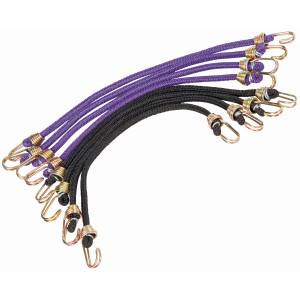 Lot de 8 tendeurs élastiques LUX en caoutchouc (25 cm) avec crochets en métal, noirs et violets, pour voyage et transport.