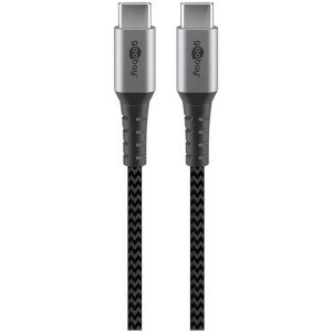 Câble USB 2.0 USB-C vers USB-C, câble textile noir-gris, longueur 0,5 m.