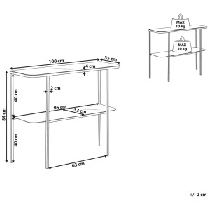 Console Beliani Calvert, structure dorée, étagères en verre, 84x100x35cm. Buffet au design moderne.