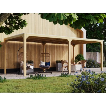 Karibu Pavillon Set Fyrkant naturbelassen mit einer Verlängerung