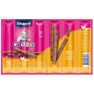 Vitakraft Cat Stick Classic Volaille et Foie, 6 pièces. Friandises pour chat sans sucre.