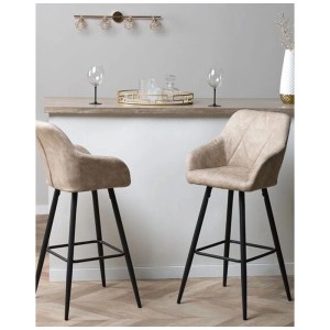 Tabourets de bar Beliani Darien, lot de 2, tissu beige, cadre en métal noir.