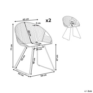 Chaise de salle à manger Aurora, lot de 2, métal noir, dimensions