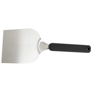 Spatule à griller Cozze en acier inoxydable avec manche noir, idéale pour grill et plancha.