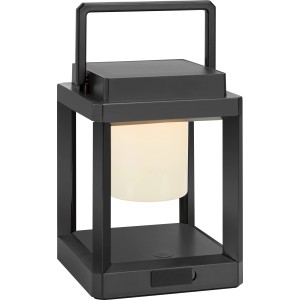 Lanterne solaire LED noire carrée, 13,5x13,5x18 cm, avec poignée. Idéale pour jardin et balcon.
