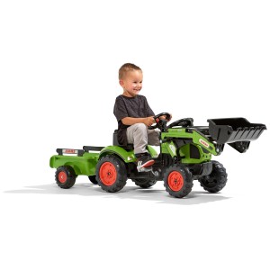 Trattore Falk Claas con rimorchio e caricatore frontale per bambini dai 2 ai 5 anni.