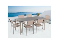 Beliani Gartenmöbel Set mit 6 Stühlen Grosseto Naturstein Geflammt / Beige