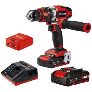 Einhell Trapano avvitatore a percussione a batteria TE-CD 18/48 Li-i USB Set con batterie, caricabatterie e adattatore USB.