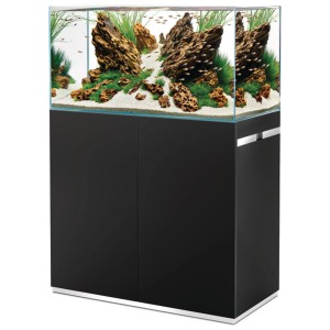 Oase Aquarium-Set Scaperline 90 Noir avec meuble, planté et avec poissons.