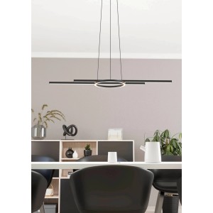 Moderna lampada a sospensione Eglo Zillerio-Z, 5 luci, bianco e nero, con profili LED e anello.