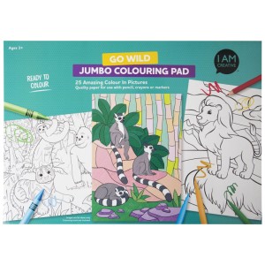 I Am Creative bloc de coloriage Go Wild A3 avec motifs d'animaux.
