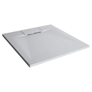 Receveur de douche Beliani Azzurro gris en SMC, aspect pierre, plat, 90x90 cm, avec bonde latérale et couvercle.
