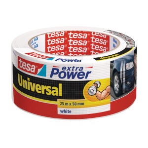 Tesa Extra Power Universal, ruban adhésif toilé blanc, 25 m x 50 mm, usage polyvalent.