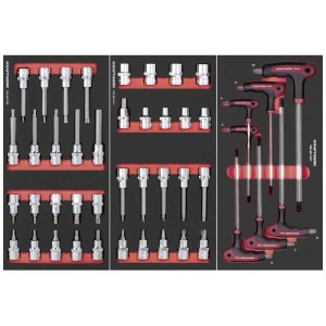 Servante d'atelier Kraftwerk : Gros plan sur les douilles, embouts et tournevis en T dans des inserts EVA.
