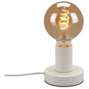 Lampada da tavolo bianca Briloner con attacco E27 e lampadina decorativa.
