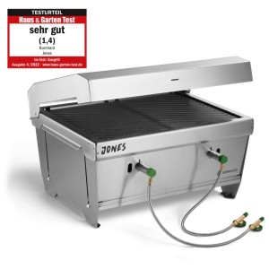 Burnhard Jones, grill de camping à gaz 2 brûleurs en acier inoxydable, 43,5x32,5 cm.