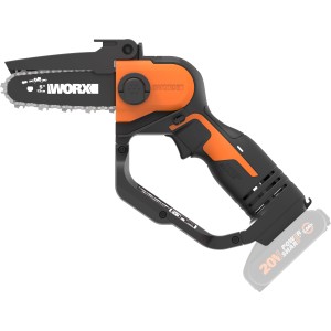 Tronçonneuse à batterie Worx WG324E.9, 20V, élagueuse à une main en noir et orange. Idéale pour l'élagage.