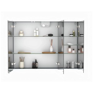 Armoire de toilette Jokey Decor Alu III LED avec trois portes miroir et étagères en verre.
