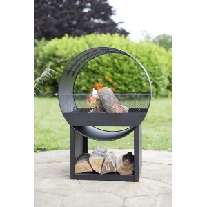 Brasero Buschbeck Porthole avec rangement pour bois, brasero de jardin moderne.