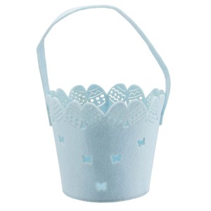 Cesto pasquale in feltro azzurro, 16,5 cm, con uova di Pasqua e farfalle fustellate.