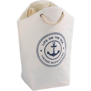 Cesto portabiancheria beige Wenko Sylt (58 l) con motivo ancora e manici.