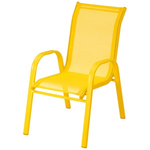 Chaise enfant jaune Glenoma, résistante aux intempéries et empilable, pour jardin et terrasse.